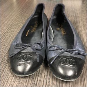 Navy and black Chanel flats